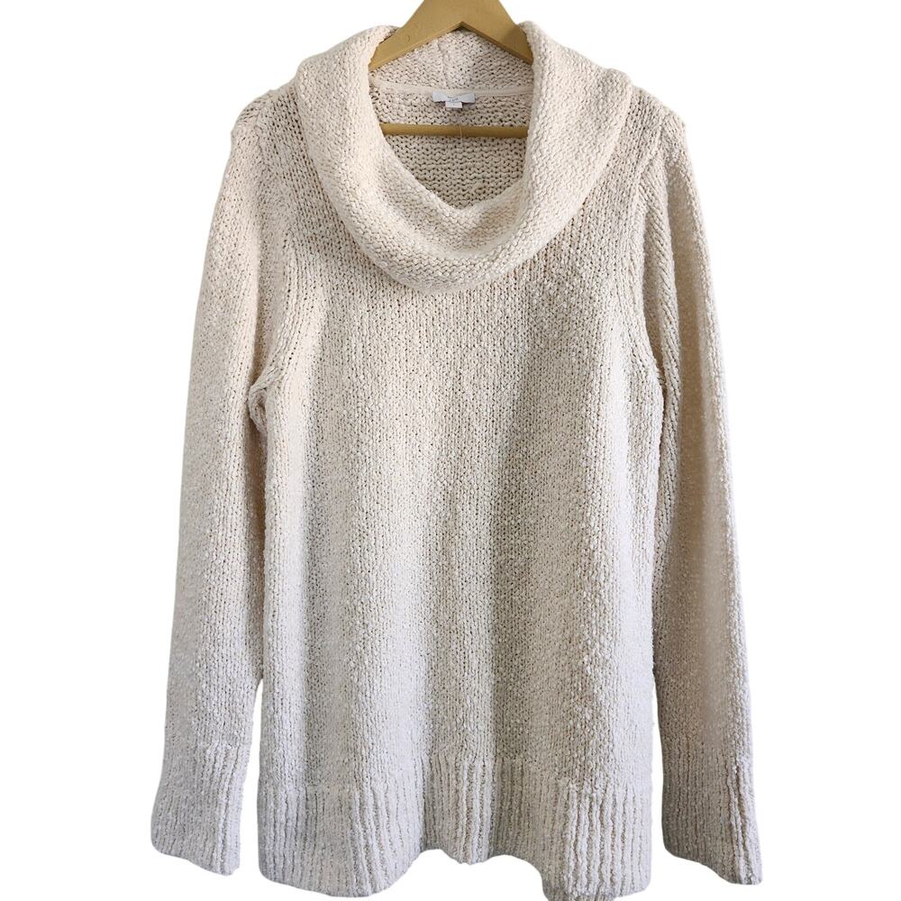 J Jill Textured Knit Cowlneck Cream Tunic Size Large